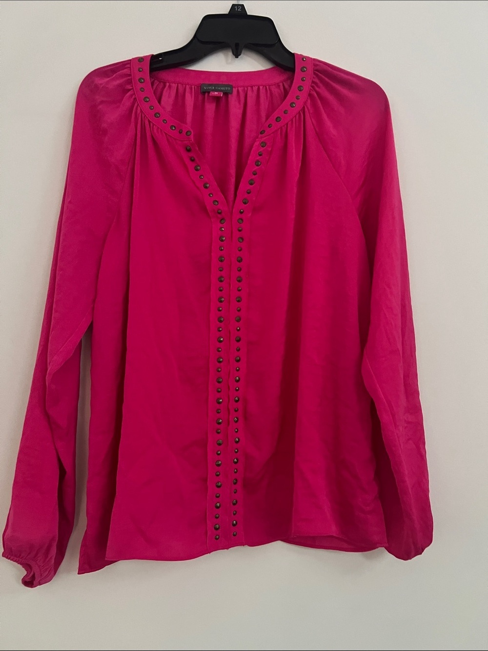 Vince Camuto Fuchsia Stud-Trim Long Sleeve Blouse
